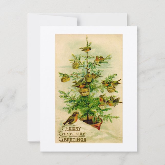 Vintage Christmas card birds illustration  (Front)
