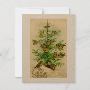 Vintage Christmas card birds illustration