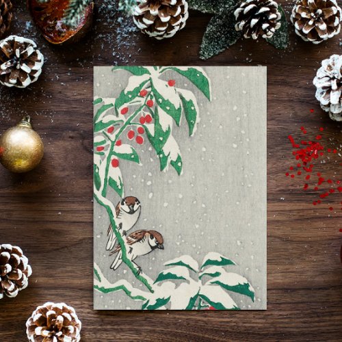 Vintage Christmas Card  Birds in Snow Holly