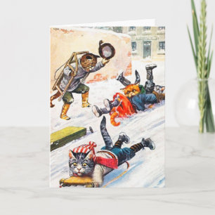 Vintage Christmas Card, Cats Sleigh Ride Holiday Card