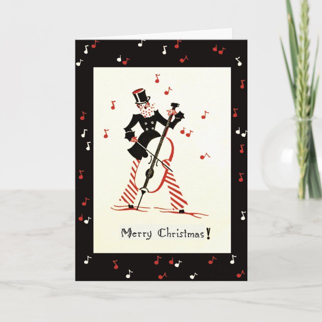 Vintage Christmas Card Cello Musician (Front)