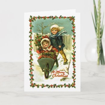 Vintage Christmas Card Children In Snow by lkranieri at Zazzle