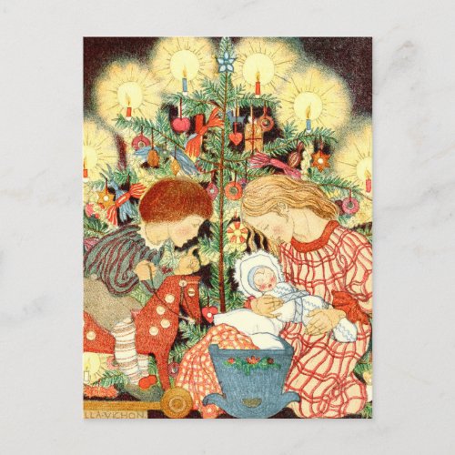 Vintage Christmas Card  Christmas Tree Children