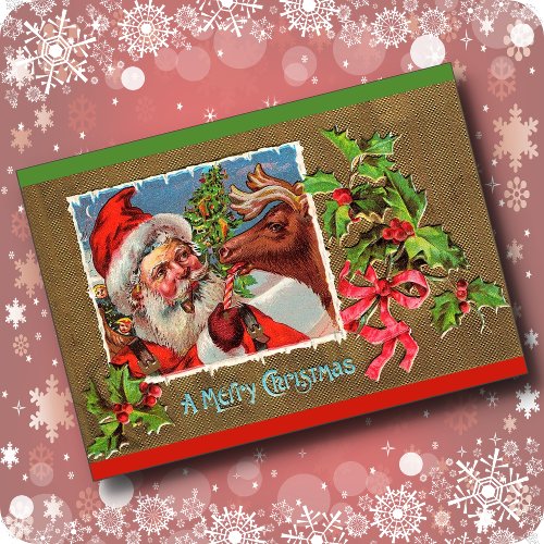 Vintage CHRISTMAS CARD _ Christmas Tree  Santa