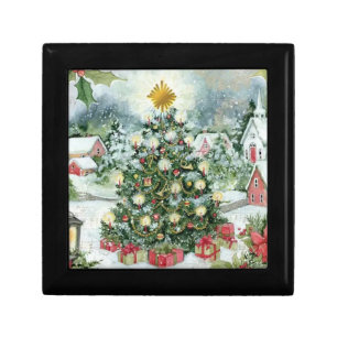 Vintage Christmas Card/Christmas Tree/Yule Gift Box