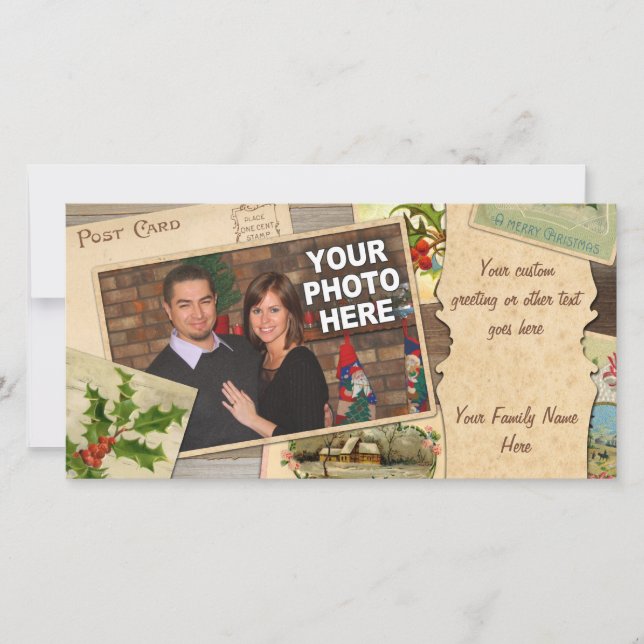Vintage Christmas Card Collage w/Custom Photo Xmas (Front)
