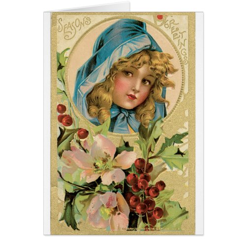 Vintage Christmas Card Cute Blonde Girl Mistletoe