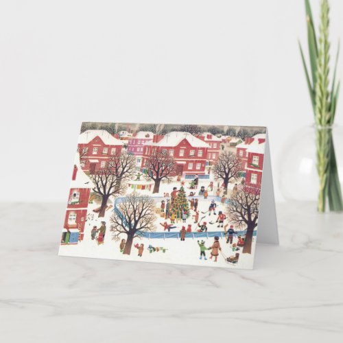 Vintage Christmas Card  Cute Snowy Village