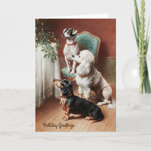 Vintage Christmas Card, Dogs at Christmas Holiday Card