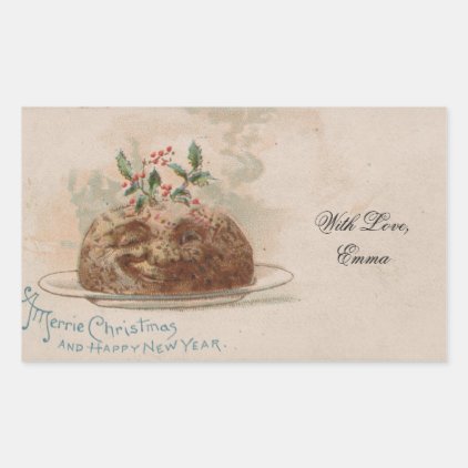 Vintage Christmas Card Funny Holly Pie Rectangular Sticker