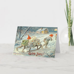 Vintage Christmas Card Gnomes Norway Glædelig Jul