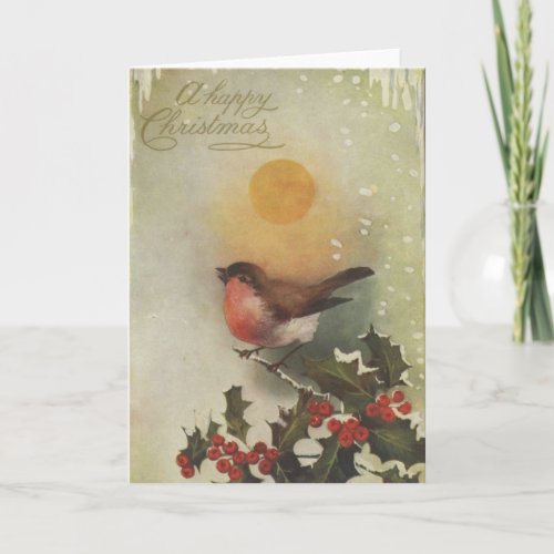 Vintage Christmas Card  Happy Christmas Holly