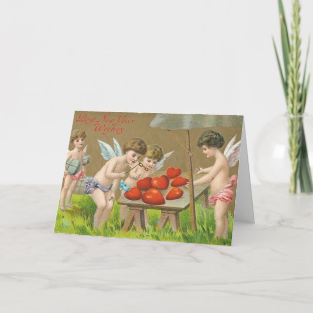 Vintage Christmas Card | Happy New Year Angels (Front)