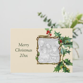 Vintage Christmas Card  Holly And Red Berries Holiday Card by InvitationCafe at Zazzle
