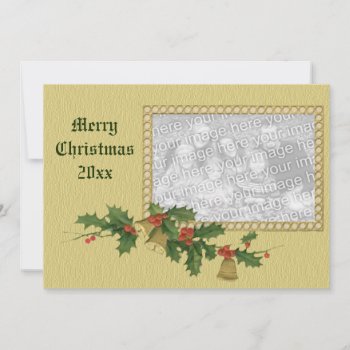 Vintage Christmas Card  Holly  Red Berries  Bells Holiday Card by InvitationCafe at Zazzle