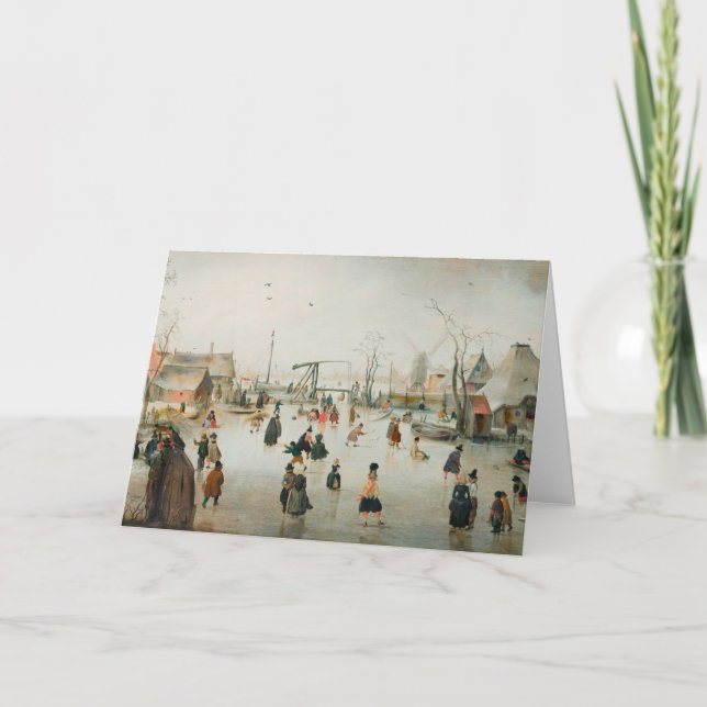 Vintage Christmas Card | Ice skating on the lake (Front)