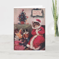 Vintage Christmas Card, Louis Wain Cats Holiday Card