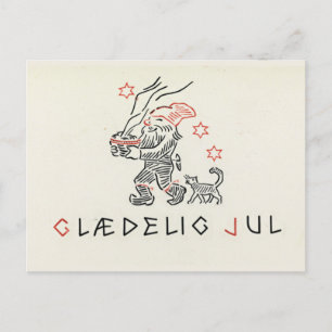 Vintage Christmas Card Norway Glædelig Jul Gnome