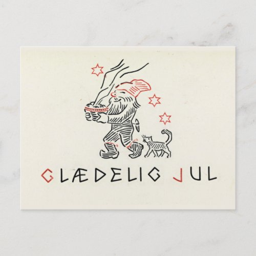 Vintage Christmas Card Norway  Gldelig Jul Gnome