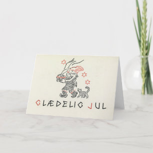 Vintage Christmas Card Norway Glædelig Jul Gnome