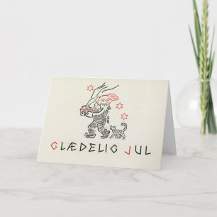 Vintage Christmas Card Norway Glædelig Jul Gnome