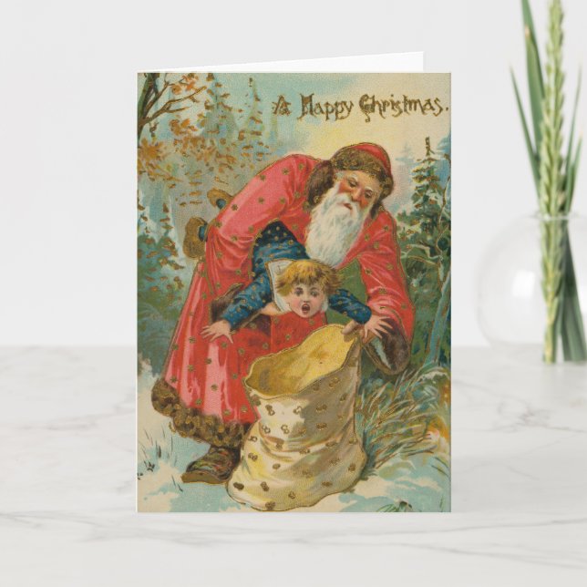 Vintage Christmas Card, Santa Claus, Naughty Child Card (Front)