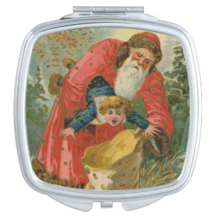 Vintage Christmas Card, Santa Claus, Naughty Child Compact Mirror