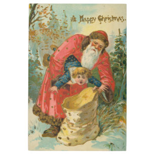Vintage Christmas Card, Santa Claus, Naughty Child Metal Print