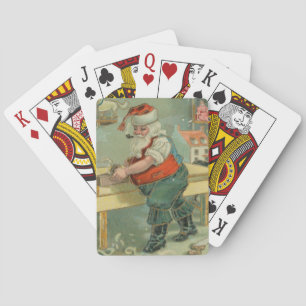 Vintage Christmas Card - Santa in his Workshop