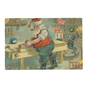 Vintage Christmas Card - Santa in his Workshop Placemat