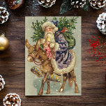 Vintage Christmas Card | Santa on a donkey