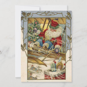 Vintage Christmas Card Santa on a plane