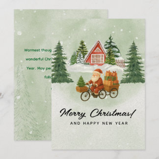 🌲Vintage Christmas Card – Santa on Bicycle