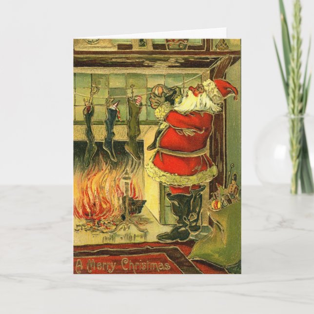 Vintage Christmas Card - Santa, Stockings (Front)