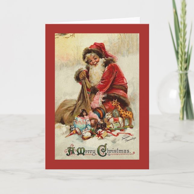 Vintage Christmas Card | Santa with Gifts (Front)