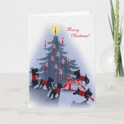 Vintage Christmas Card Scottie Dogs Holiday Card