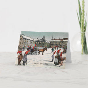 Vintage Christmas Card Village Gnomes Norway