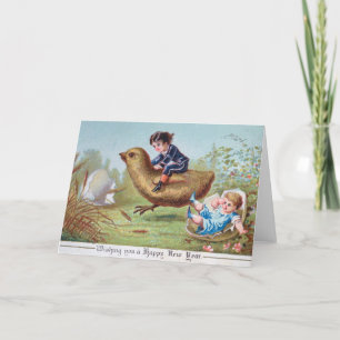 Vintage Christmas Card Wishing Happy New Year