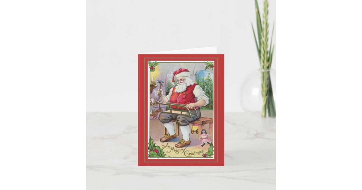 Vintage Christmas Card with Carpenter Santa Clause | Zazzle