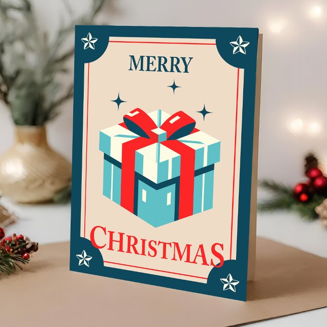 Vintage Christmas Card With Festive Gift Box (Creator Uploaded)