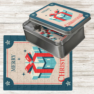 Vintage Christmas Card With Festive Gift Box Jigsaw Puzzle