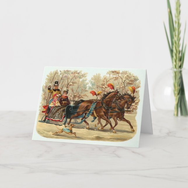 Vintage Christmas Card with Sleigh, Customize It (Front)