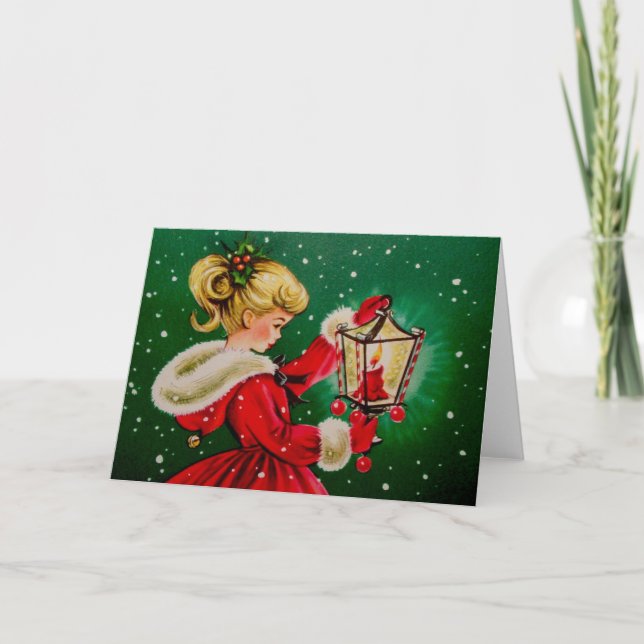 Vintage Christmas Card with Young Girl (Front)