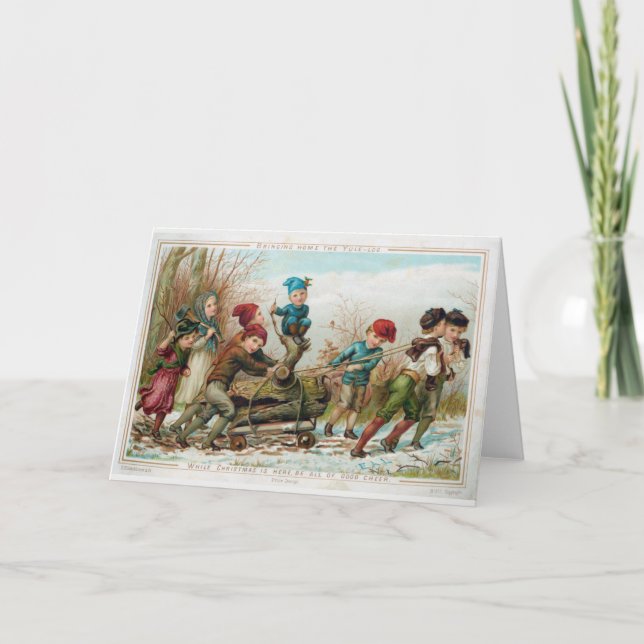 Vintage Christmas Card | Yule log (Front)