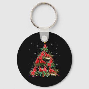 Vintage Christmas Cardinal Birds Snowings Xmas Tre Keychain