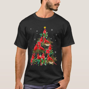 Vintage Christmas Cardinal Birds Tree Lights Funny T-Shirt