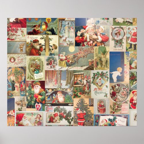 Vintage Christmas Cards Holiday Pattern Poster