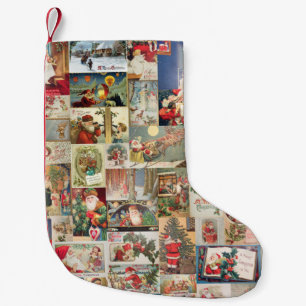 Vintage Christmas Cards Holiday Pattern Small Christmas Stocking
