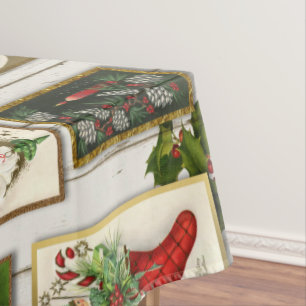 Vintage Christmas Cards On Shiplap  Tablecloth