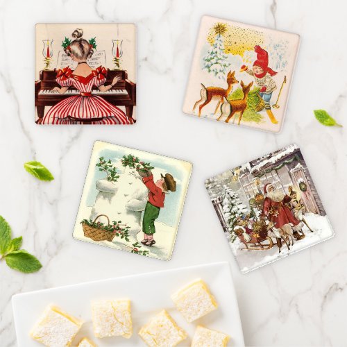 Vintage Christmas Cards  Santa Coaster Set